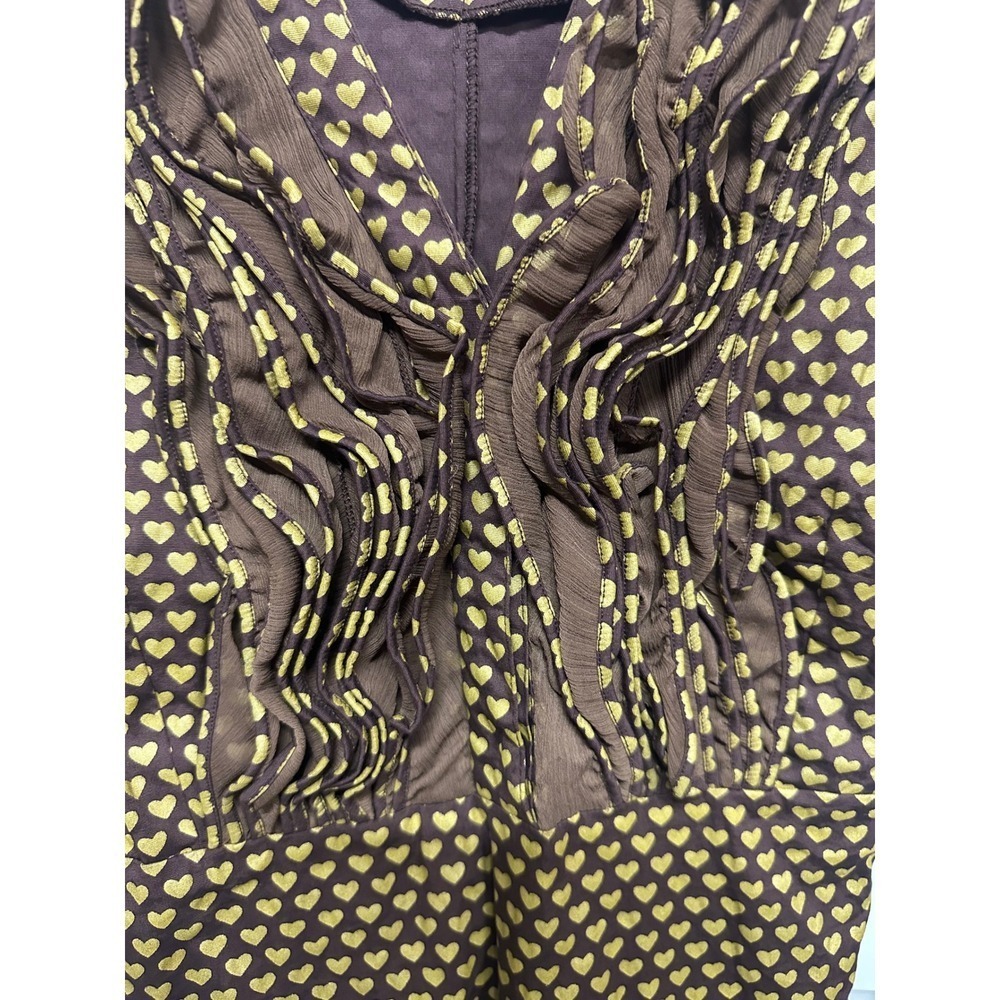 Almatrichi Dress Brown Gold Heart Ruffle Made In Madrid Spain 46 (US 12) - Picture 3 of 6